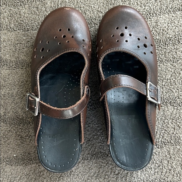 Dansko Merri Mary Jane Slip On Clog Brown Leather Size 38 - Picture 1 of 8